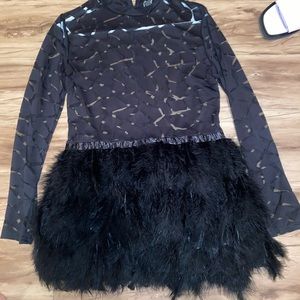 See-through print Dress with Feather skirt